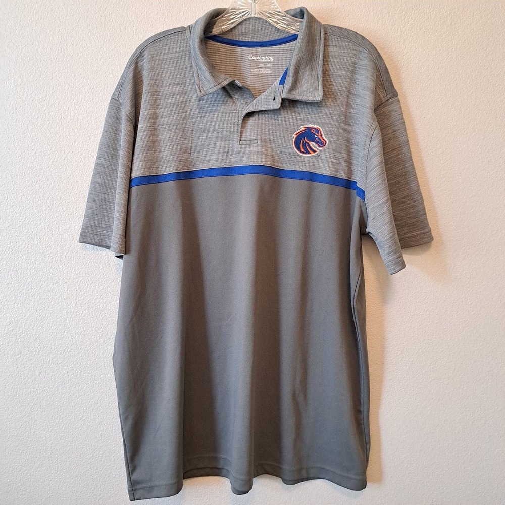 Captivating‎ Boise State Broncos Polo Shirt Mens 2XL Grey Blue BSU NCAA Fan Gear